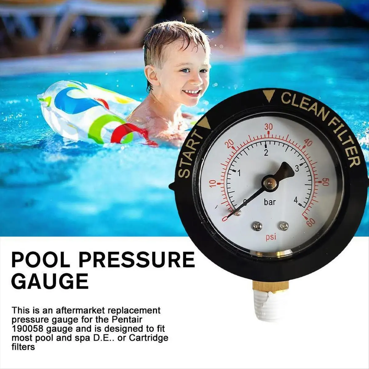 【A30I~】 190058 Pressure Gauge 0-60 PSI, and Clean Filter Water Pressure Gauge with 1/4 Inch NPT Bottom Mount Swimming Pool