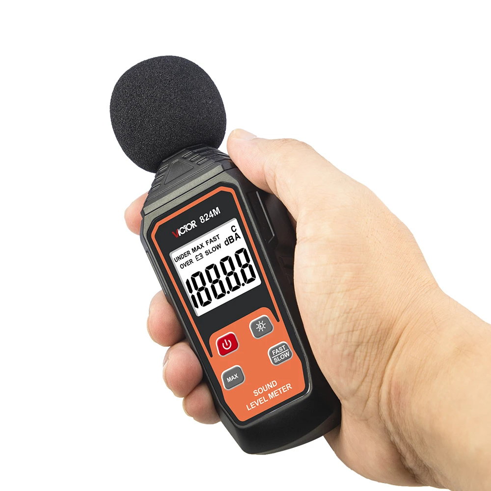 Victor 824M Digitaler Schallhebeltester Lärmmesser 30 ~ 130 dB Dezibel 5-stelliger Monitor Hintergrundbeleuchtungsanzeige Einfache Bedienung Instroment