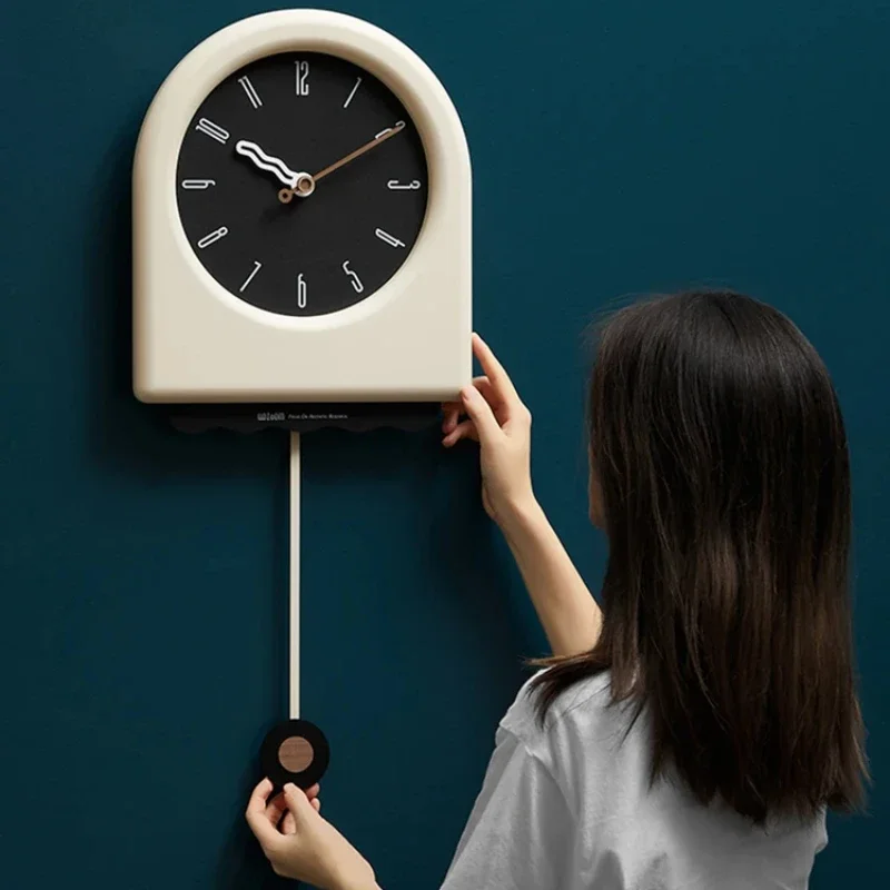 Cream Style Wall Modern Pendulum Clock for Living Room Digital Swing Clock Home Decor Edition Trendy Interior Clock