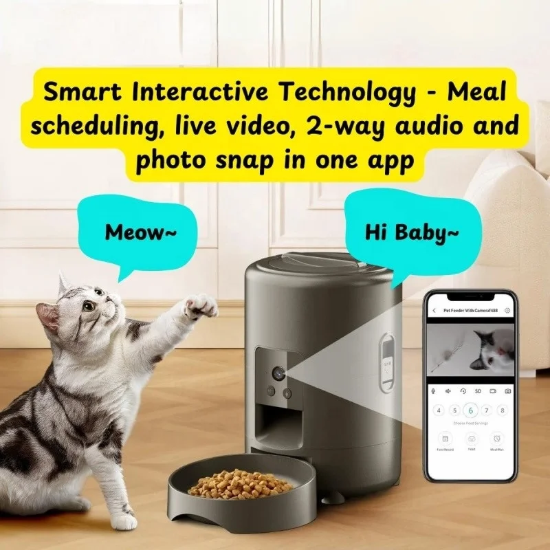 

Automatic 2L Cat Feeder Timed Dog Food Dispenser Black Wifi Pet Feeders Dry Food Battery Operated Auto Cats Feeder with Camera