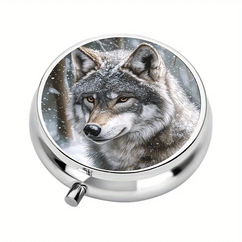 1 winter wolf-themed three-compartment pill box, mini pill container, pill organizer, unique travel gift