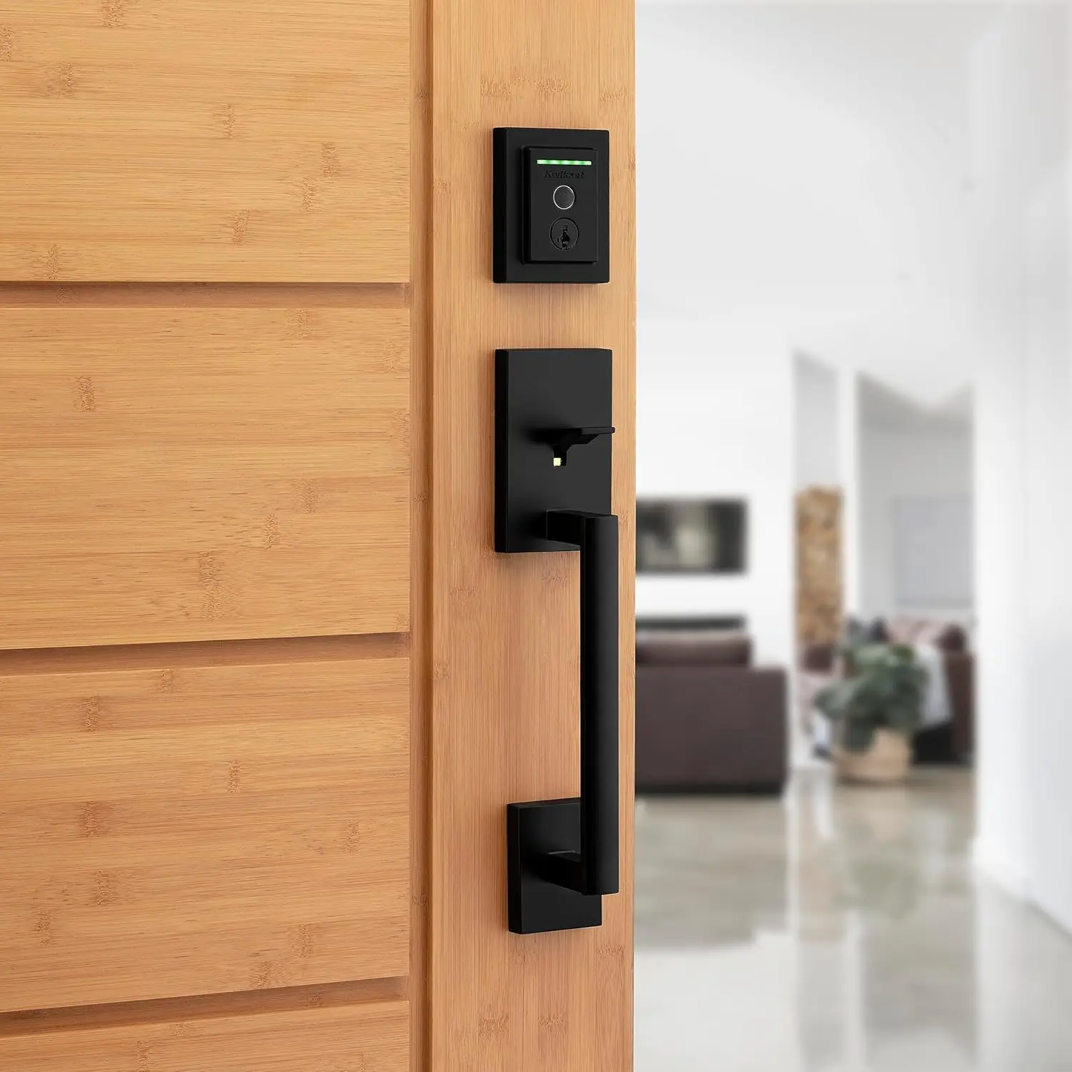 Wi-Fi Smart Door Lock with Handleset, Keyless Entry Electronic Contemporary Deadbolt, No Hub Required