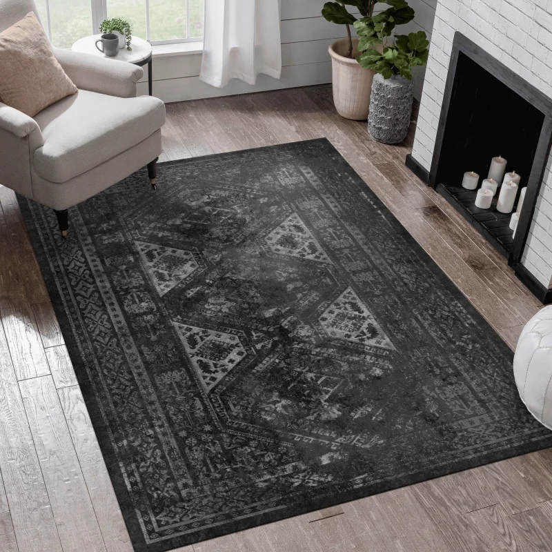 

NAAR MAVAL Black Washable Rug 8x10 Area Rug (Black+Gray, 8' x 10')