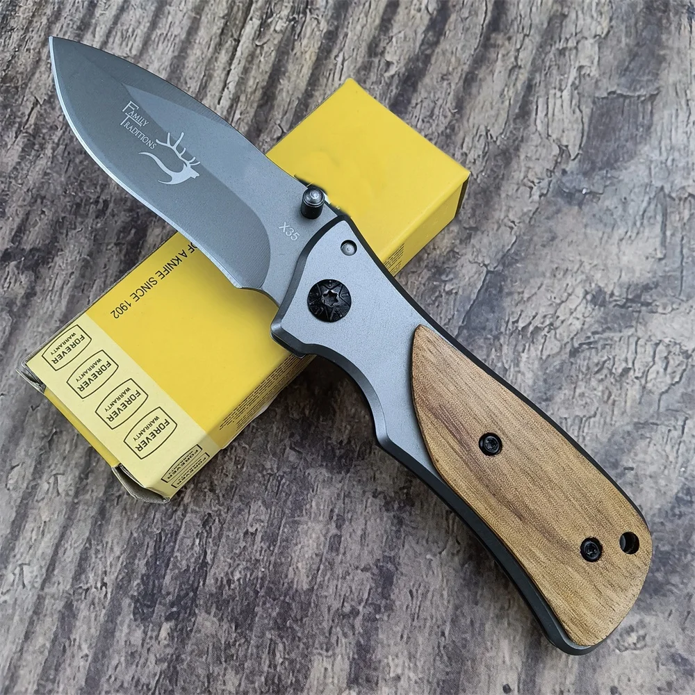 Mini BK X35 Flipper Folding Pocket Knife 3Cr13Mov Blade Olive Wood Handles Outdoor Tactical Hunting Camping EDC Multitool