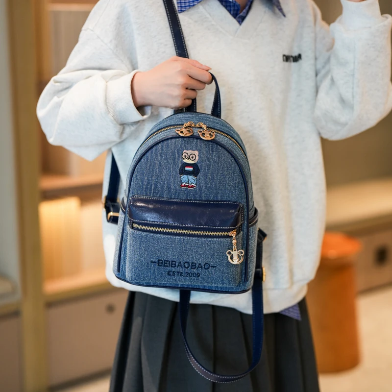 New backpack for commuting and leisure, large capacity outdoor canvas denim blue women's backpack Женский рюкзак