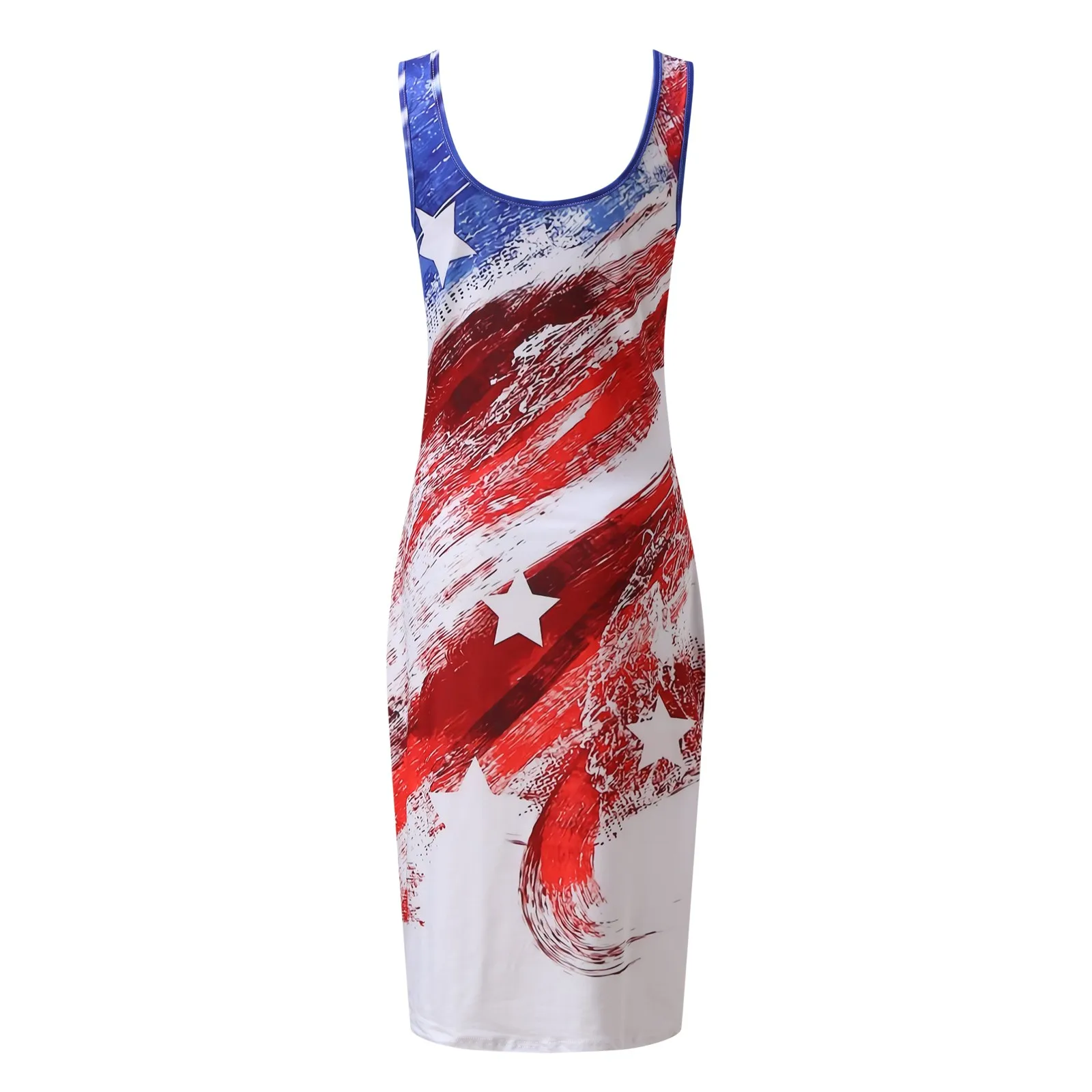 American Flag Print Womens Bodycon Slim Peach Hip Cami Vest Dress Sleeveless Dress Ladies Sexy Mini Dress Clubwear Vestido 2023