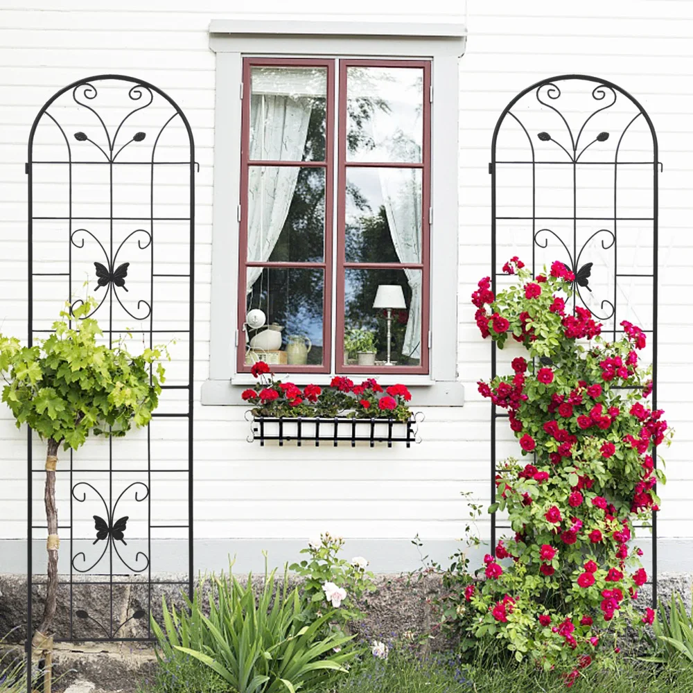 

Garden Supplies, 2 Pack Metal Garden Trellis 86.7" x 19.7" Rustproof Trellis for Climbing Plants Outdoor Flower Support Black