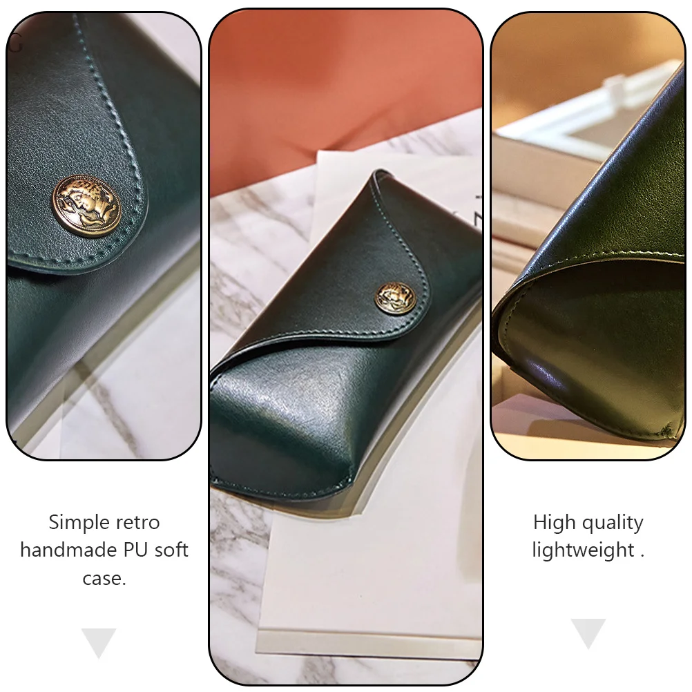 

Green PU Retro Glasses Box Soft Packet Eyewear Storage Durable Sunglasses Case Gift Idea Jewelry Packaging Display Tool