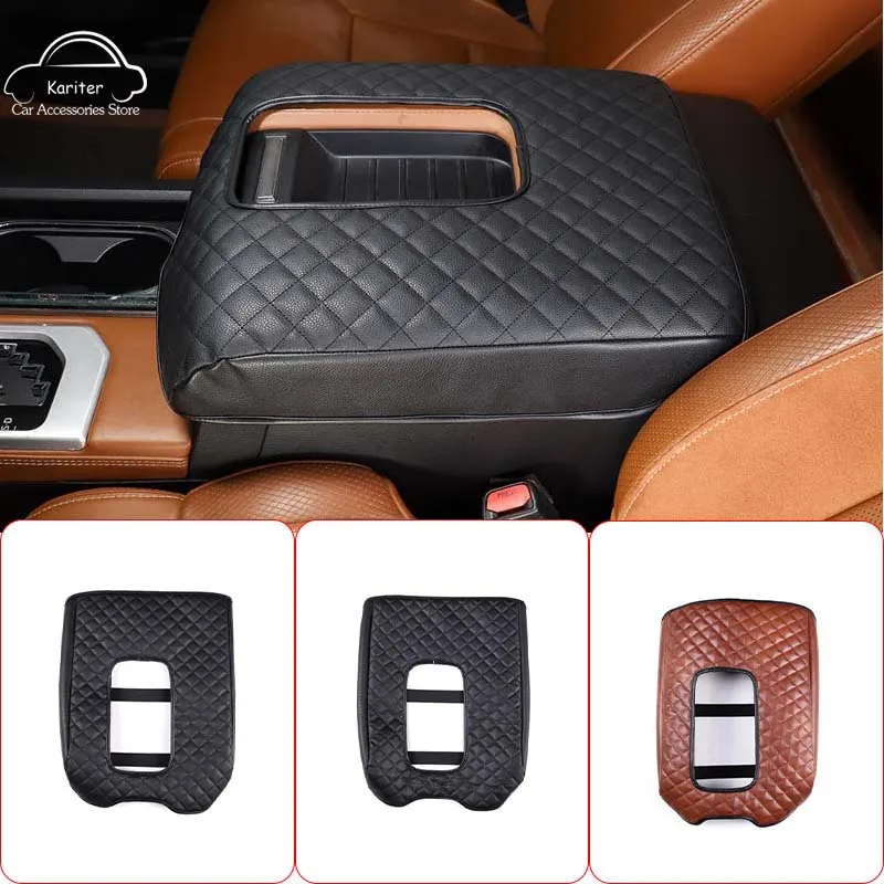 

For Toyota Tundra 2007-2021 Car Styling Leather Brown Black Car Center Console Armrest Box Protective Cover Car Accessories