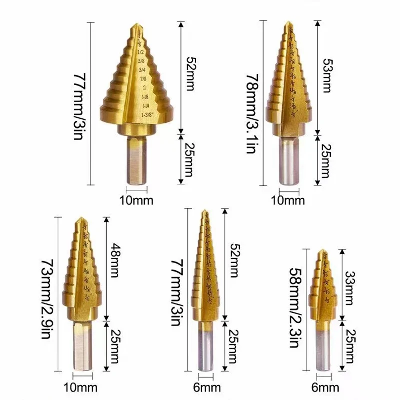 5pcs Step Drill Bit Set Hss Cobalt Multiple Hole 50 Sizes Cobalt Titanium Conical Carbide Drill Perforator Hole Cutter Tool