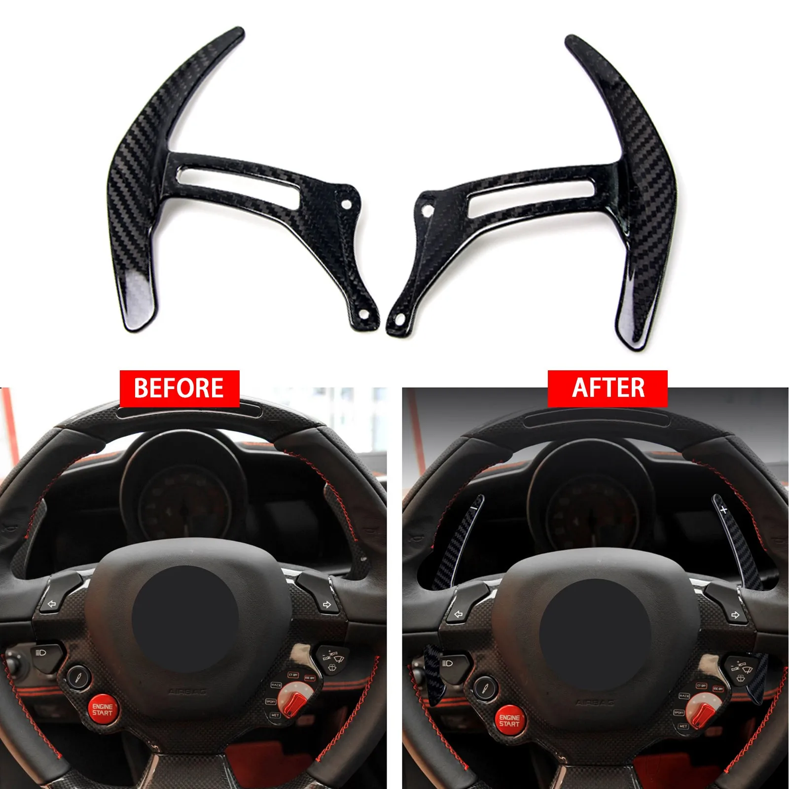 

2pcs Carbon Fibe Car Steering Wheel Paddle Shifter Extension For Ferrari Califoria 458 T FF F8 Auto Styling Interior Accessories