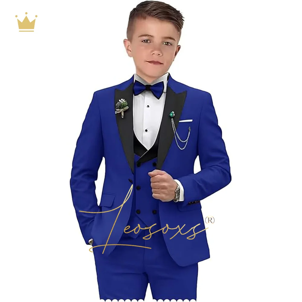 Boys black peak lapel wedding holiday birthday suit suit 3 piece suit, jacket vest and trousers, customized children's tuxedo