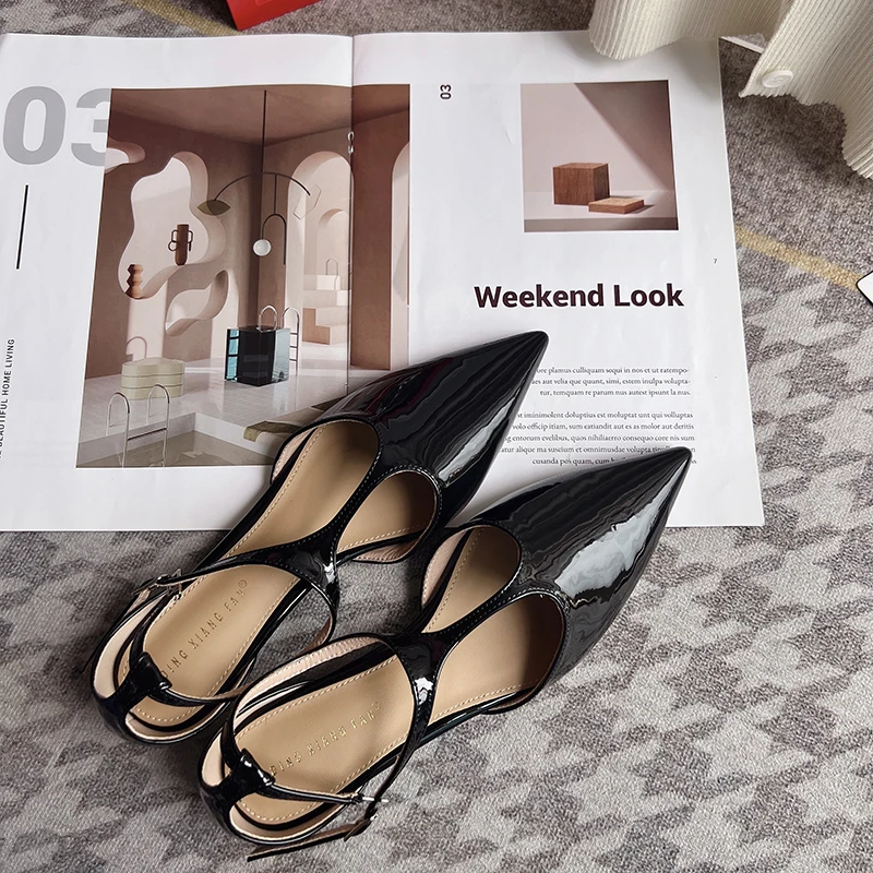 Bailamos 2023 Spring New Women Flats Fashion Pointed Toe Shallow Sandals Ladies Elegant Square Low Heel Dress Sandal Pumps Shoes