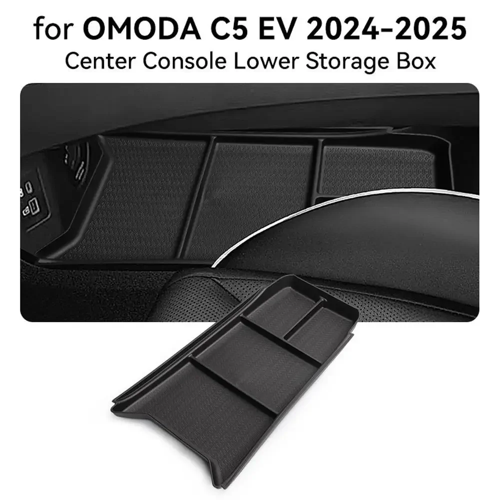 For Chery OMODA C5 EV Model 2024 2025 Center Console Lower Storage Box Car Tray TPE Organizers Accessories Tidying Black