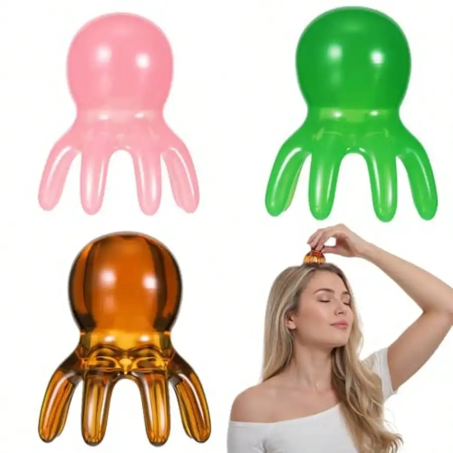 

3PCS Pink Octopus Head Massage Comb: 8-Leg Acupressure Tool - Deep Relaxation For Scalp/Back/Neck
