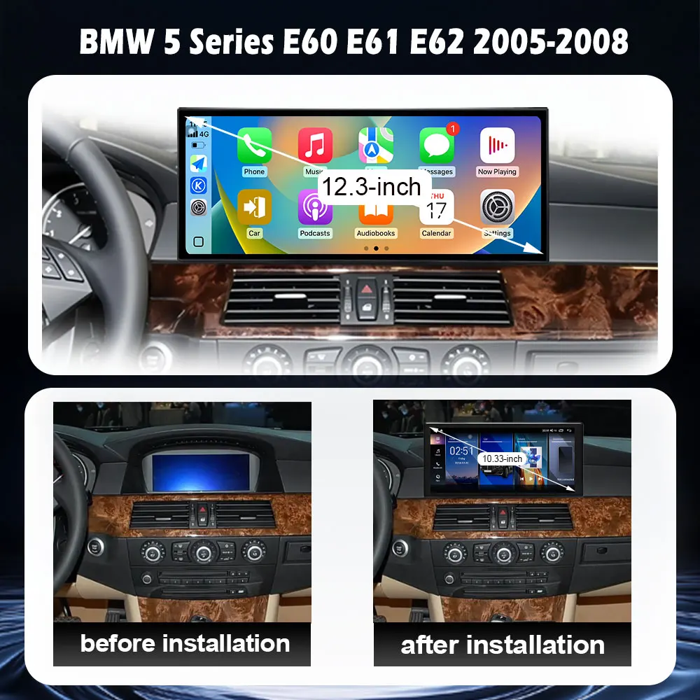 For BMW 5 Series E60 E61 E62 2005-2008 Android 16 Built-in Wireless Carplay Auto Car Radio Multimedia Player GPS Head Unit
