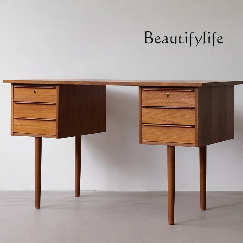

Retro and modern design, simple style home desk writing desk teak color drawer storage designer custom