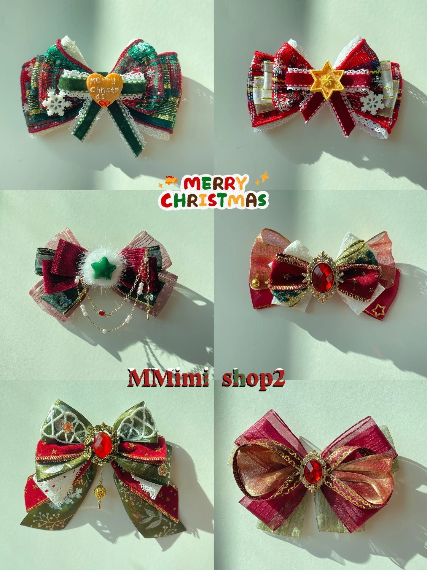 clipe-de-cabelo-em-forma-de-no-de-natal-vermelho-e-verde-com-borboleta-acorio-fofo-personalizavel