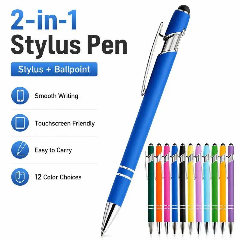 

5/10pcs Ballpoint Pen with Stylus Tip, Metal, 2 in 1 Stylus Ballpoint Pen 1.0 mm Black Ink for Smartphone, Table