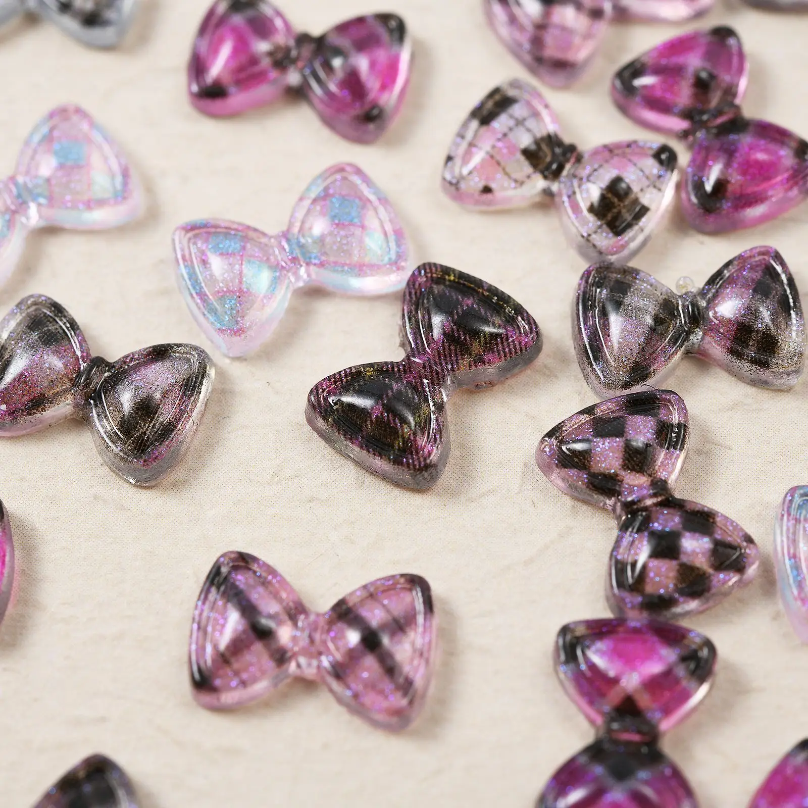 

50pcs Resin Colorful Plaid Cute Bow Nail Art Wear Nail Accessories Phone Case Hairpin Nail Diy Decoration Accessory Ornament