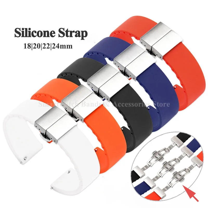 18mm 20mm 22mm 24mm Quick Release Silicone Watch Strap for Omega for Huawei GT4/3 for Seiko Bracelet Butterfly Clasp Wrist Band