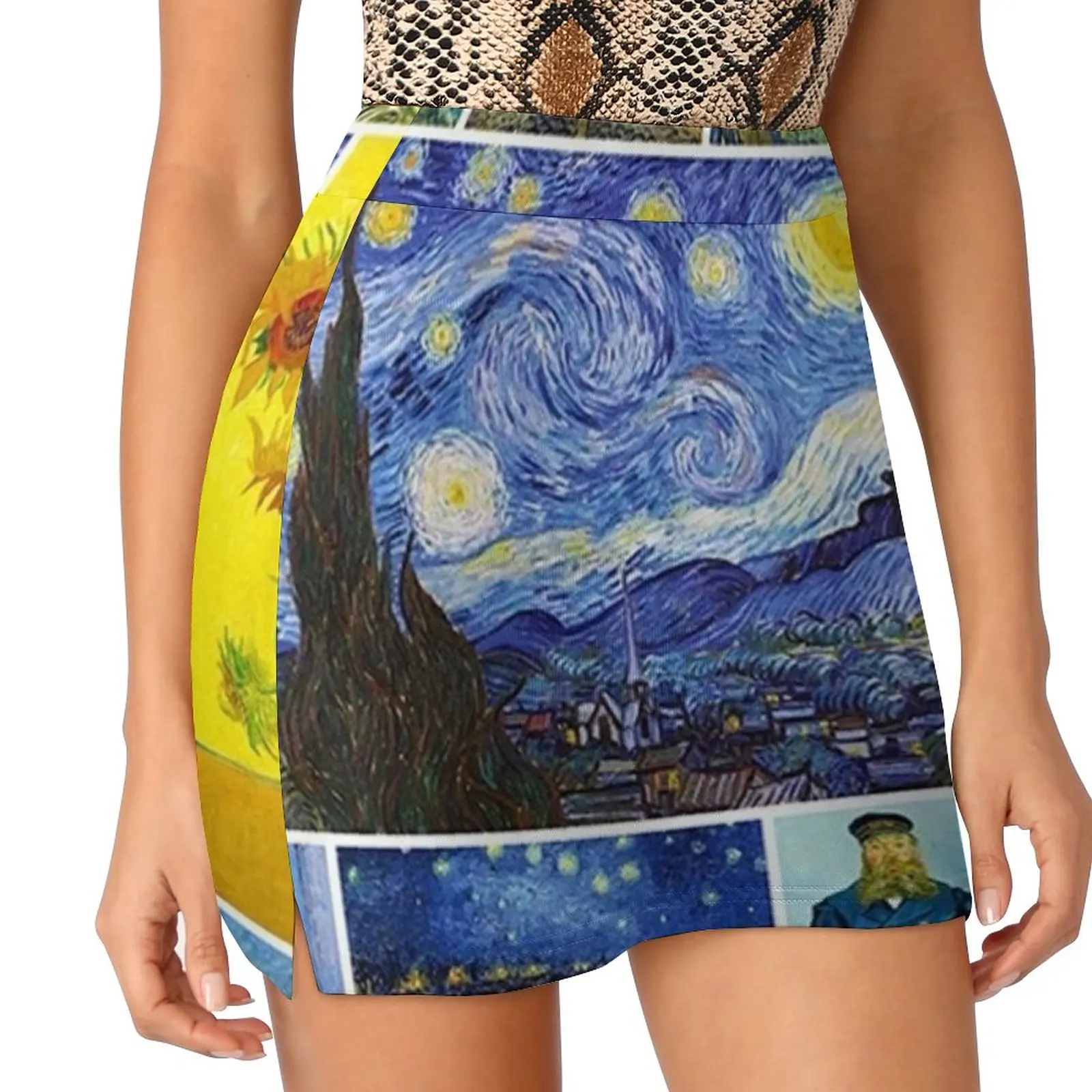 Vincent Van Gogh Collage Women's skirt With Pocket Vintage Skirt Printing A Line Skirts Summer Clothes Vincent Van Gogh Vincent