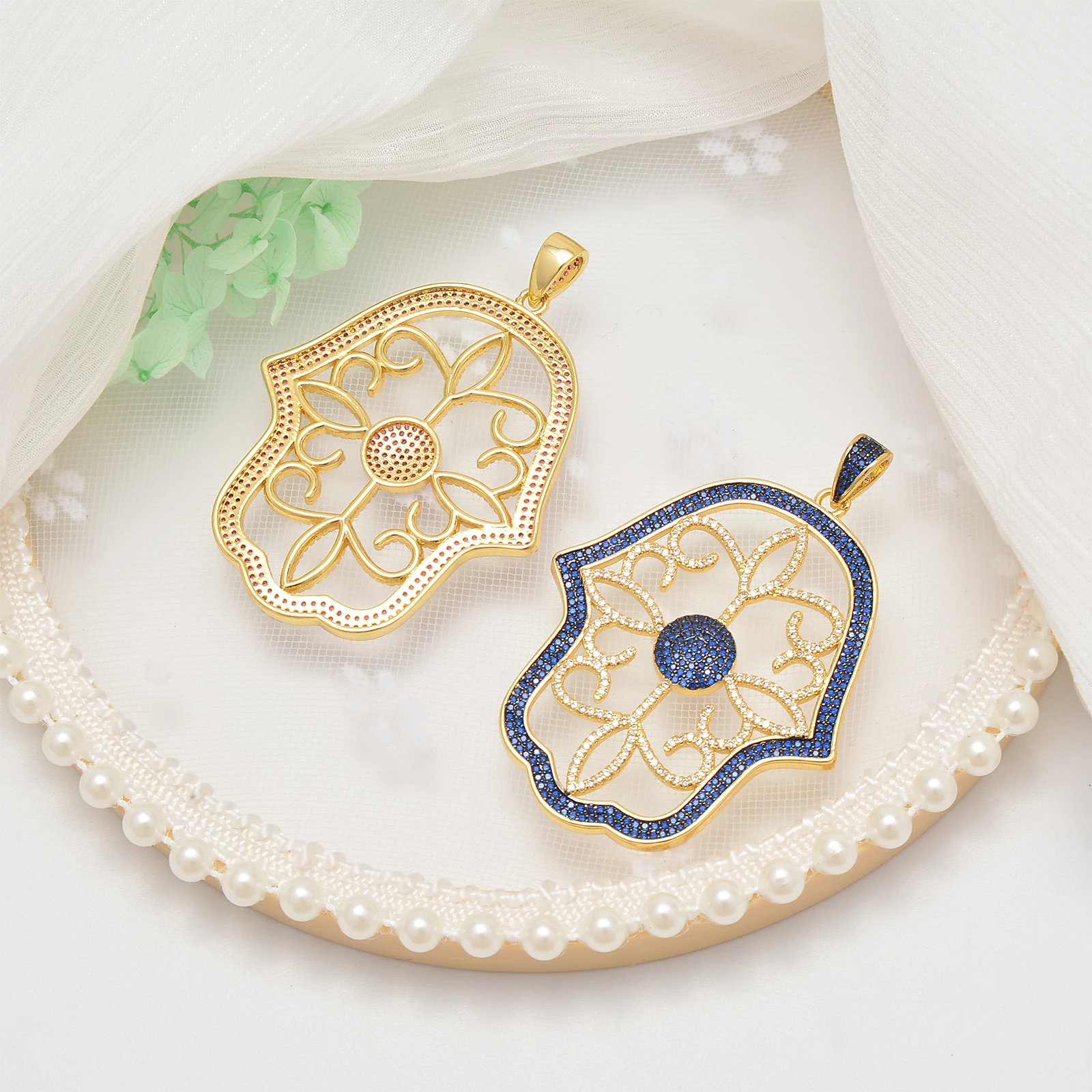 Necklaces Making Supplies Paved Zircon Synthetic Gems Pendant Clasp Diy Chains Banquet Wedding Luxury Jewelry Accessories 2 Pcs