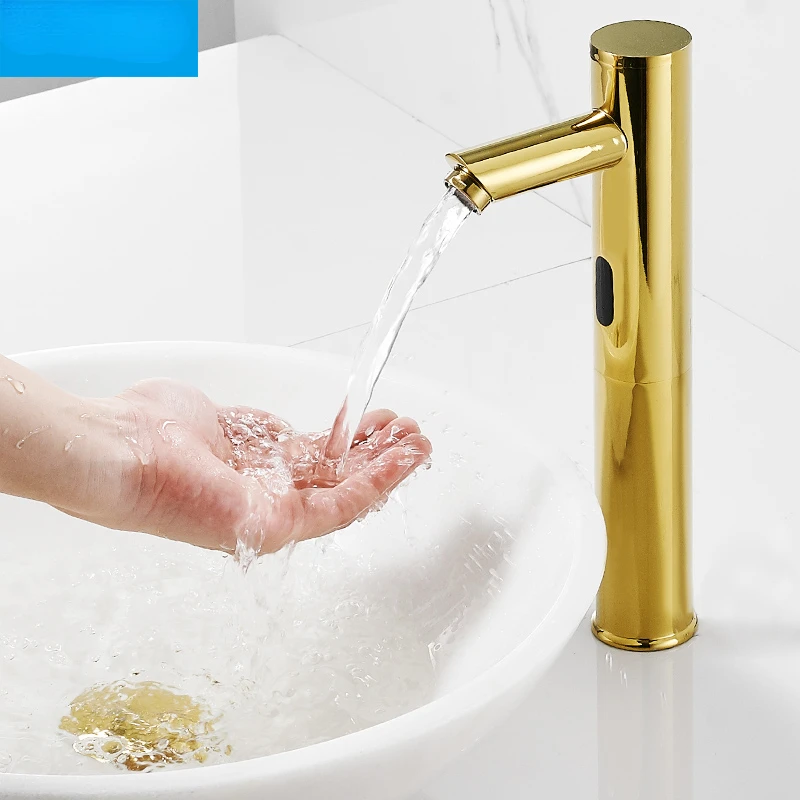 Full-Auto Induction Faucet Copper Gold Smart Faucet Single Cold Infrared Induction Hand Washing Machine