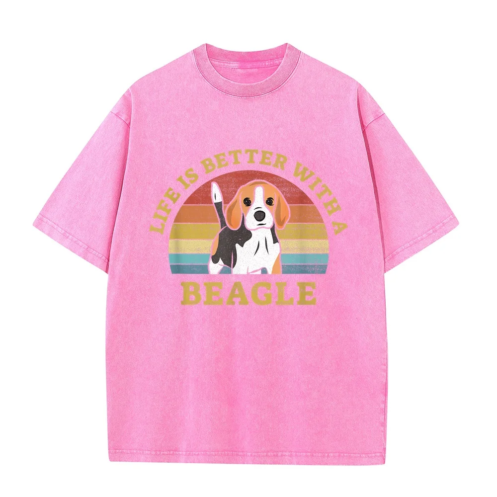 Life Is Better With A Beagle Vintage Dog Design Puppy Lover T-Shirt Y2k Clothes 티셔츠 Cotton Casual Dad Animal Printed Men Tee