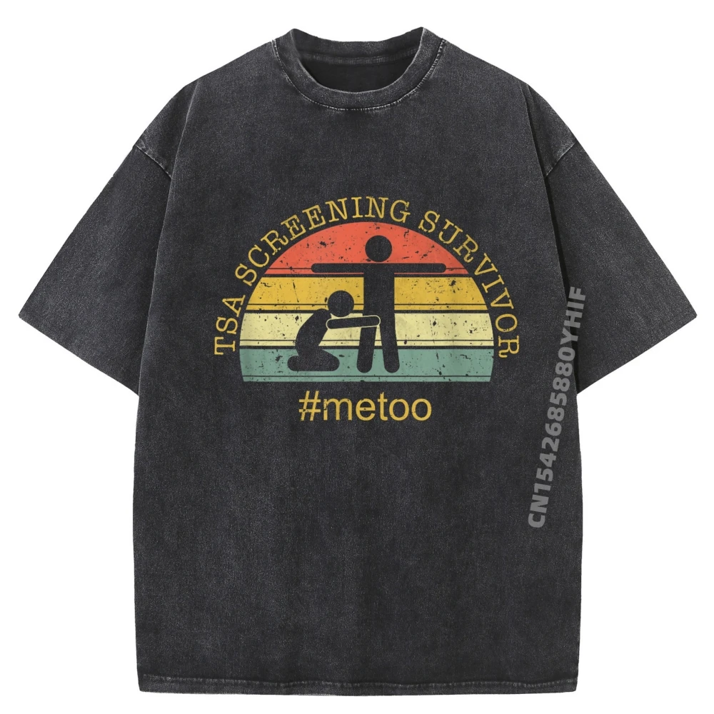 

Funky Men Tees TSA Screening Survivor #metoo Funny Printed Tshirts Simple Oversized Tee-Shirts Vintage Washed Shirt