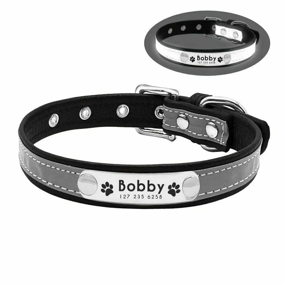 S-XXL Cat Accessories Engraved ID Name Pet Supplies Dog Collar Cat Collars Reflective Leather