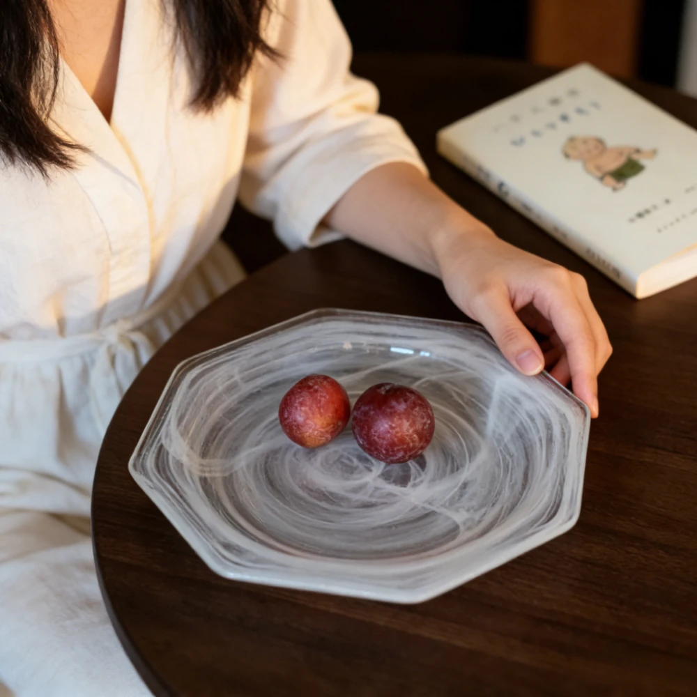 

Creative White Misty Silk Glass Dinner Plate,high-end Western-style Polished Dried Fruit Salad Fruit Breakfast Plates Tableware