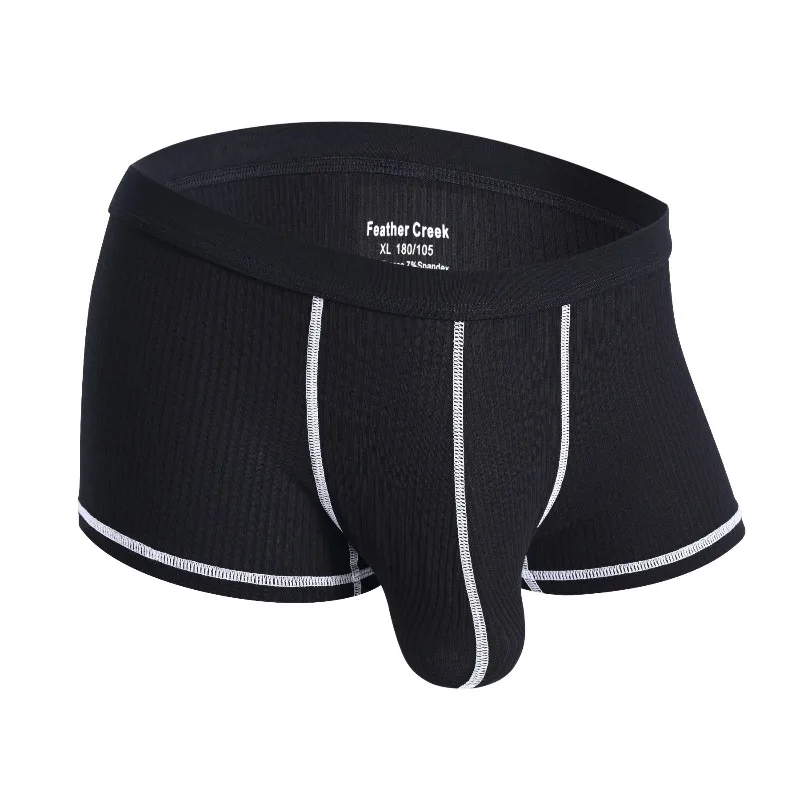 Men Ribbed Breathable U Shape Pouch Low Rise Butt Lifting Thin Flat Angle Boxer Briefs Single Layer Large Front Pocket Underwear