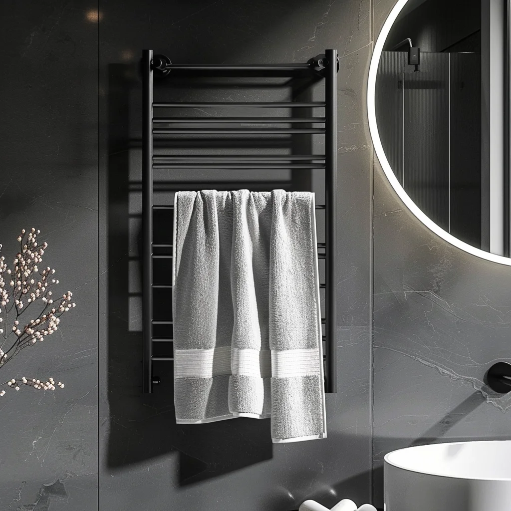 Custom Waterproof Large Hot Machine Salon Shelf Heater Smart Electric Radiator Bathroom Stainless Steel Black Towel Rack Warmer