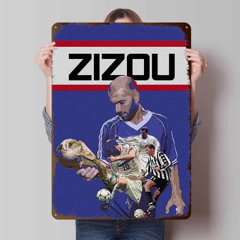 Zizou كرة القدم صفيح ملصق مخصص جدار الفن خمر علامات معدنية ريترو القصدير اللوحة للديكور المنزل عناصر ديكور المنزل