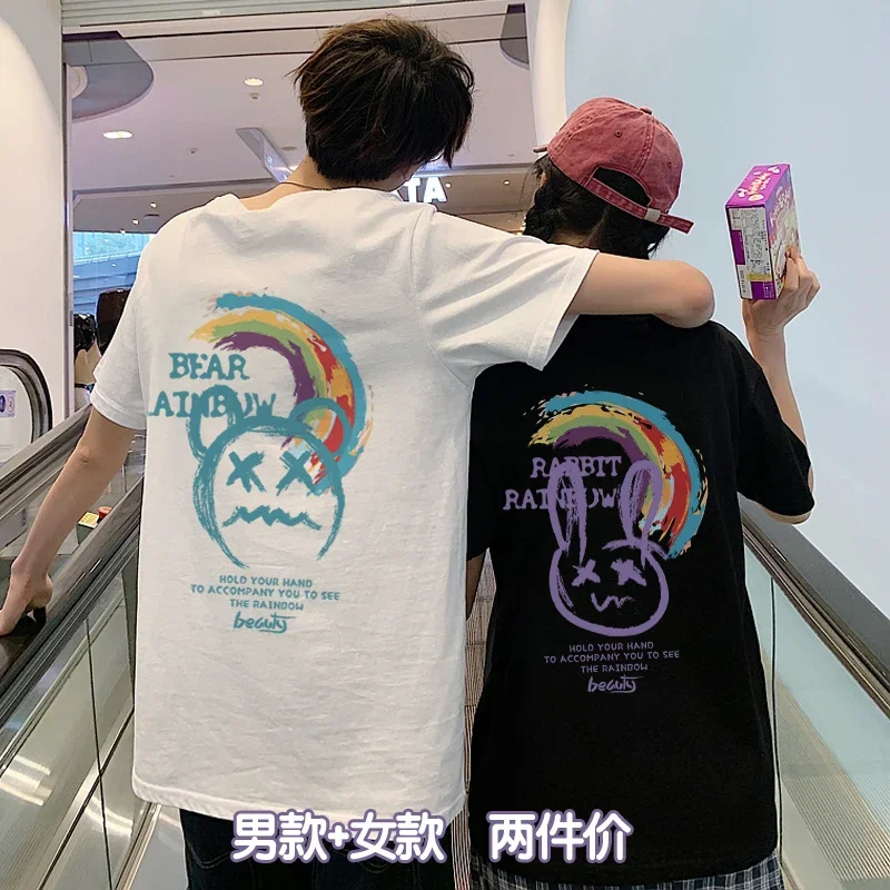 Couples T Shirts Men T-Shirts Cotton Oversized T Shirt Women Summer Clothes Double Sided Print Tshirt Couple King Queen Y2k Tops