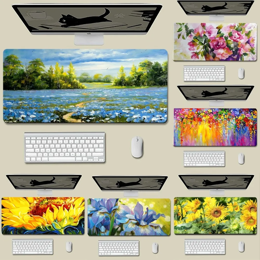 

Oil Painting Flowers Mousepad New Arrivals Large Gaming Mousepad L XL XXL Gamer Mouse Pad Size For Keyboards Mat