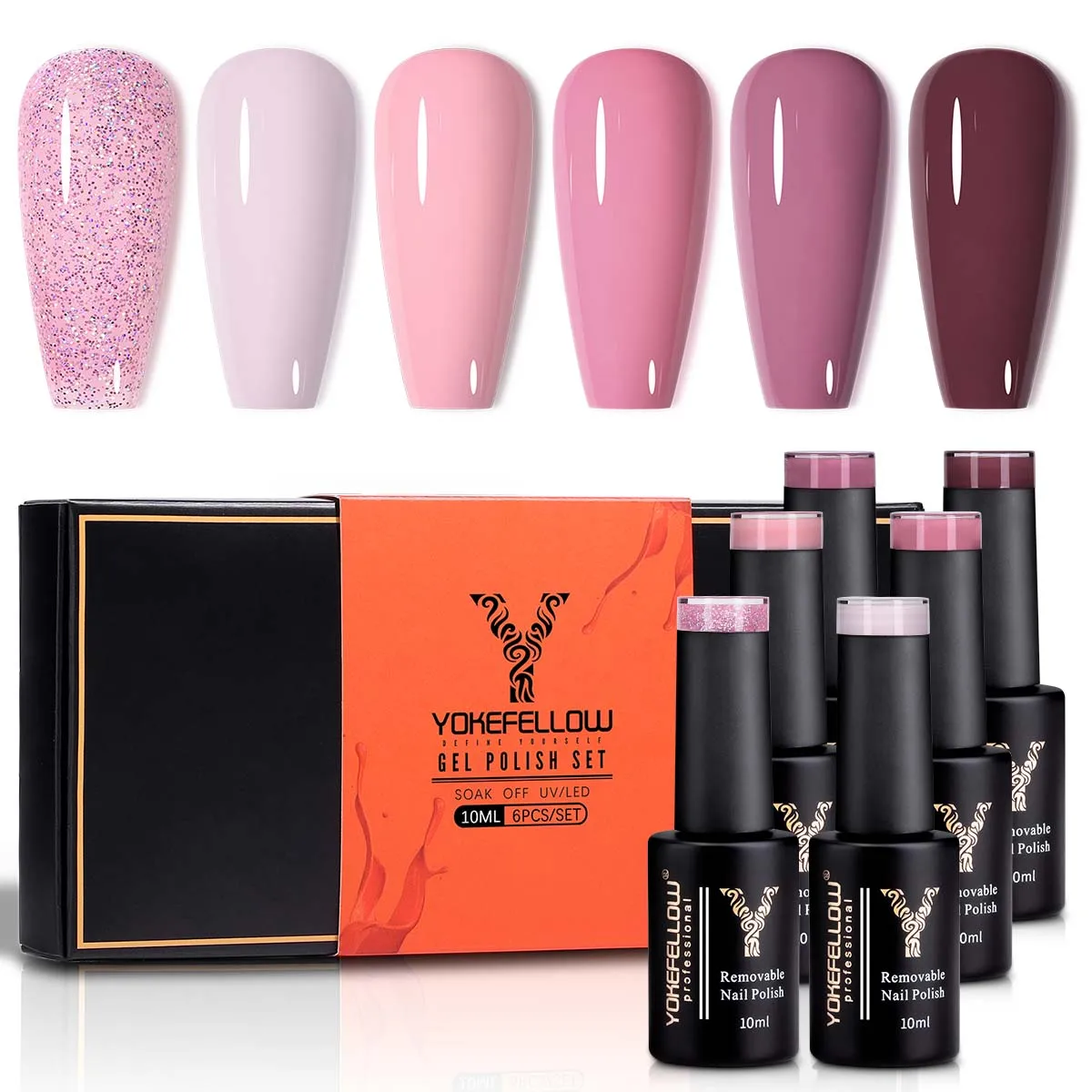 

YOKEFELLOW Gel Nail Polish 6 Colors Nude Pink Gel Polish Kit Soak Off UV Gel Nail Salon Home Diy Manicure Gifts for Mother's Day