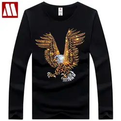 England Style Fancy Tshirt Man Diamond Print Long Sleeve T-shirt Men's Fashion Summer Rhinestone Eagle Design Bottom T Shirts