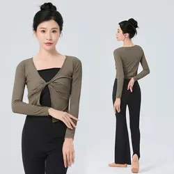 Woman Ballet Tops Dance Wrap Tops Dance Cardigan Ballet Jacket Coat Adult Nylon Long Sleeve Dance Shirt Tops for Woman