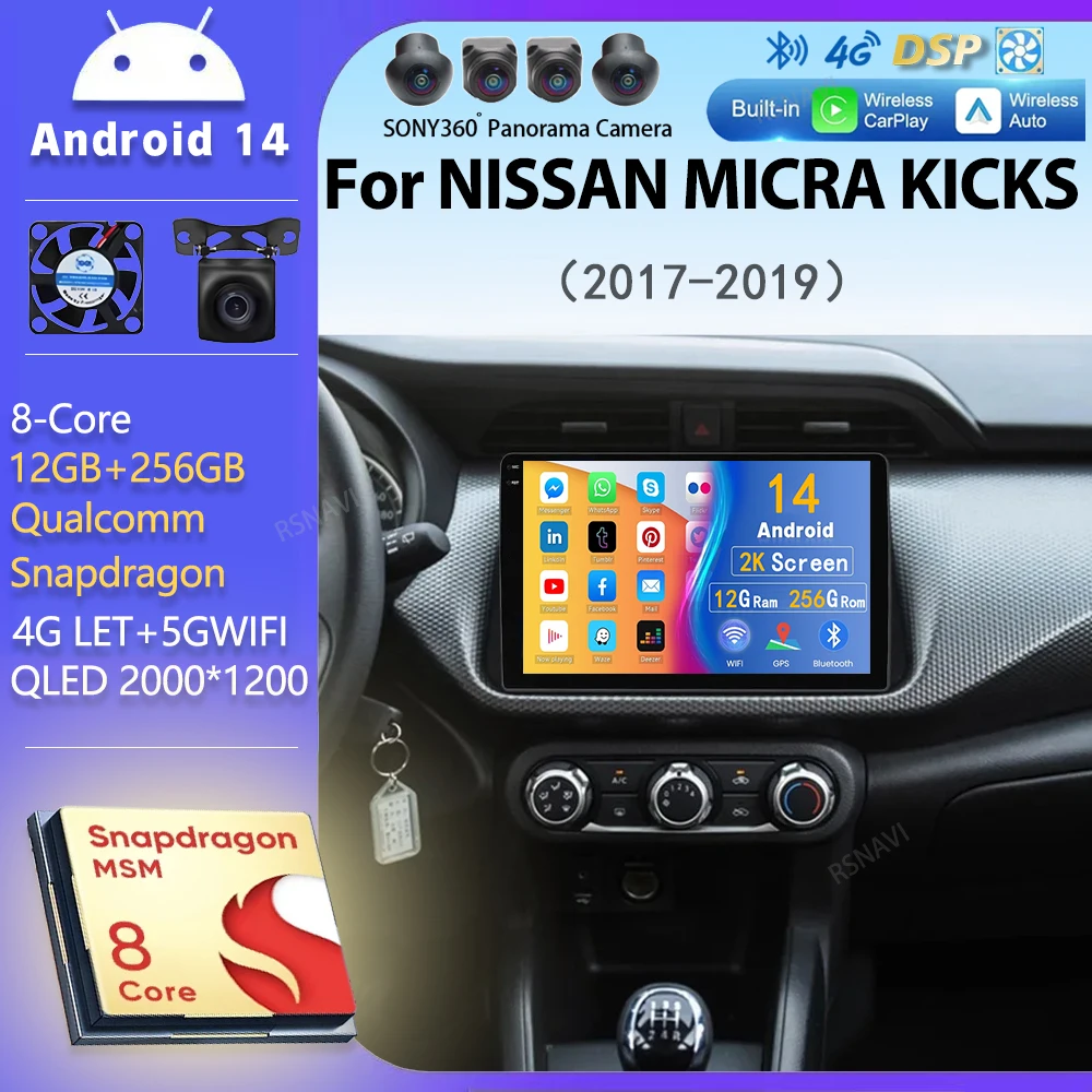 Android 14 Carplay Auto Radio Für NISSAN MICRA KICKS 2017 2018 2019 Navigation GPS Multimedia Player
