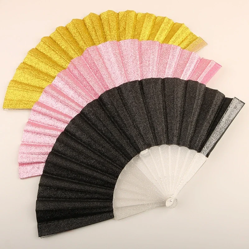 Glitter Women Folding Fans with Shining Transparent Fan Rib Handheld Clack Fans for Dancing Wedding Concert Festival Accessories
