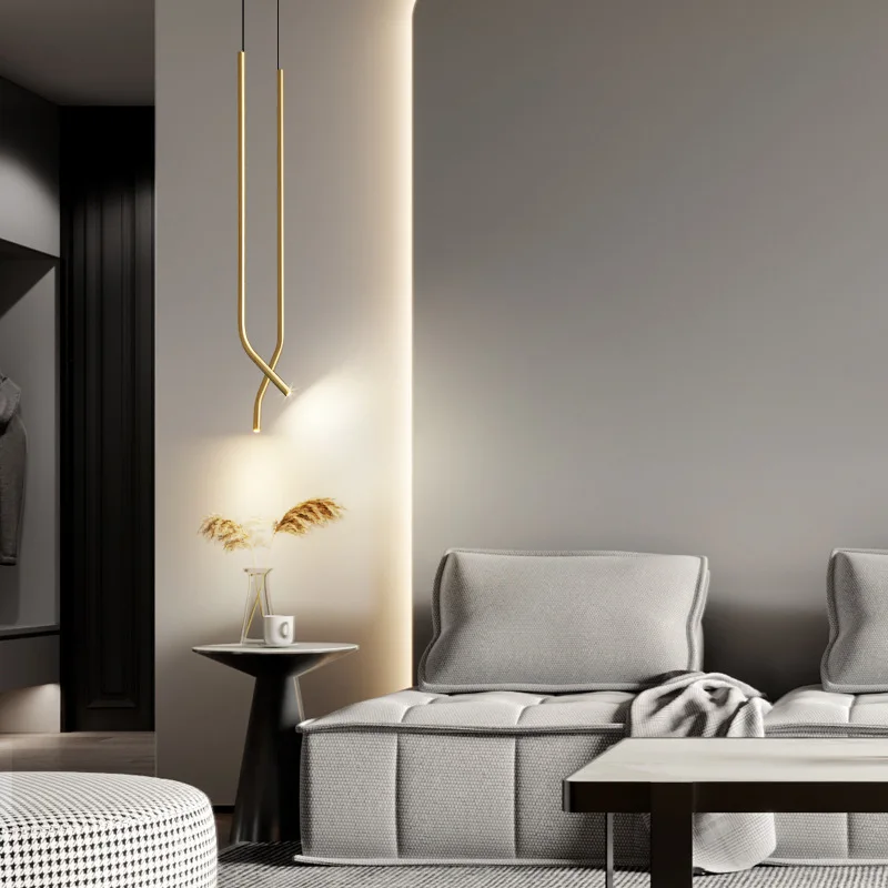 

SANDYHA Minimalist All Copper Pendant Light Strip Design Hanging Chandelier for Bedroom and Living Room Modern Lighting Decor