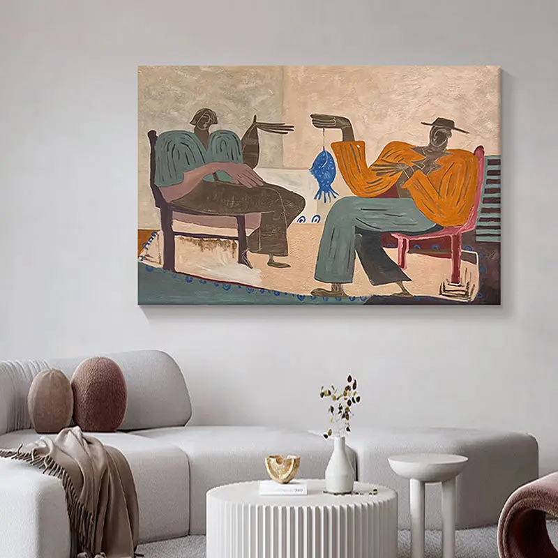 Ins Handmade Abstract Oil Painting On Canvas Friends Who Drink Coffee Together Wall Art Picture For Home Living Room Decor Image