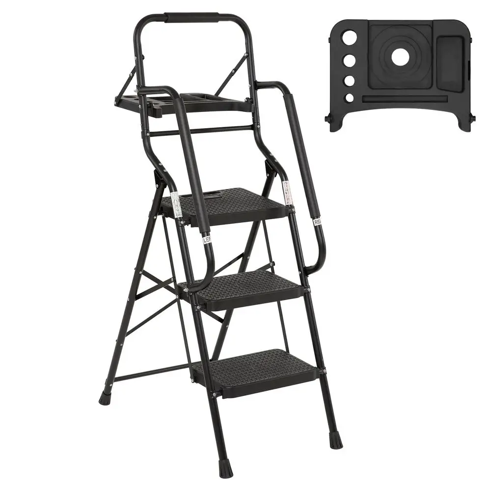 

3 Step Ladder with Handrails Folding Step Stool with Tool Plateform, 330 lb Capacity Step Stools for Adults Portable Ladder for