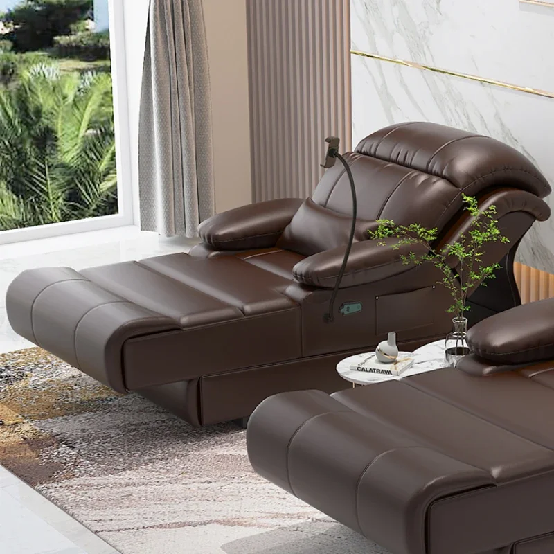 Leather sofa bed chaise longue lazy electric sofa living room office balcony leisure latex massage sofa