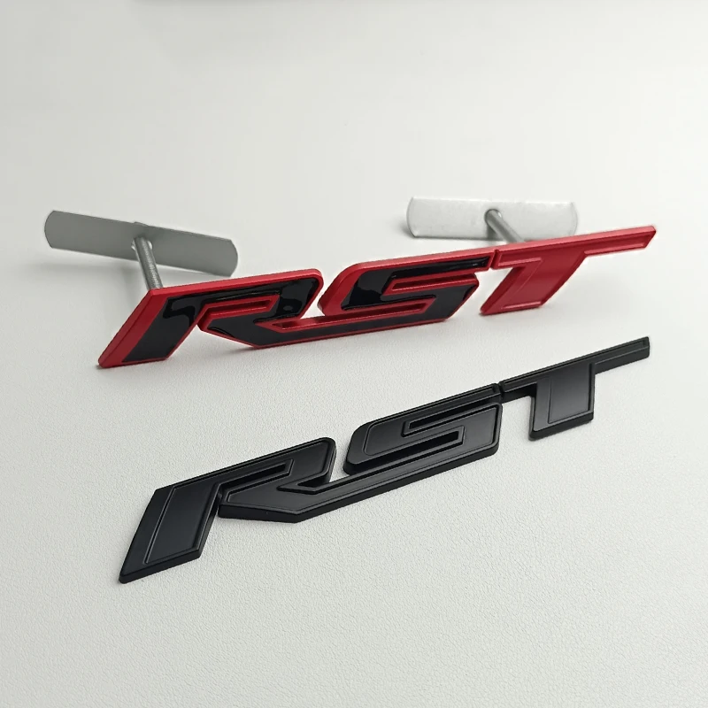 แผ่นป้ายสัญลักษณ์ RST โลหะสีแดงสีดำสำหรับติดฝาหน้าฝาหลังกระโปรงรถป้ายตะแกรงด้านหน้าอุปกรณ์เสริมสติกเกอร์โลหะ3D