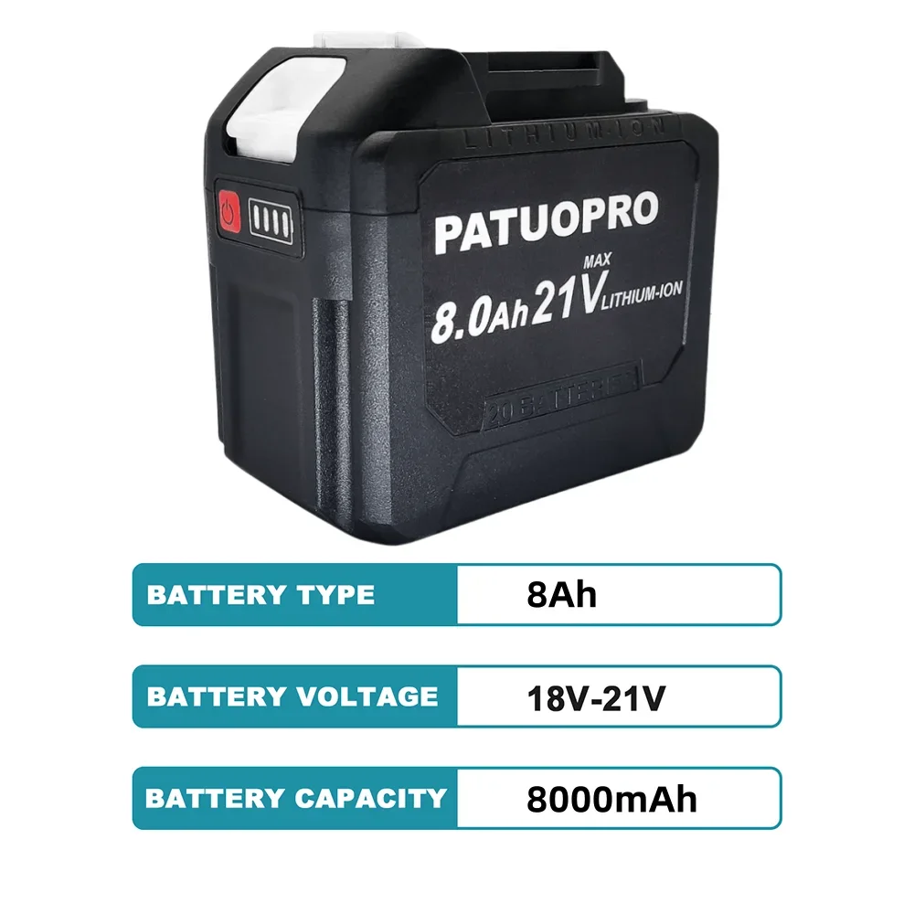 PATUOPRO 18-21V 2.0 4.0 6.0 8.0Ah Rechargeable Lithium Battery For Makita 18V Electric Wrench Saw Drill Grinder Power Tools