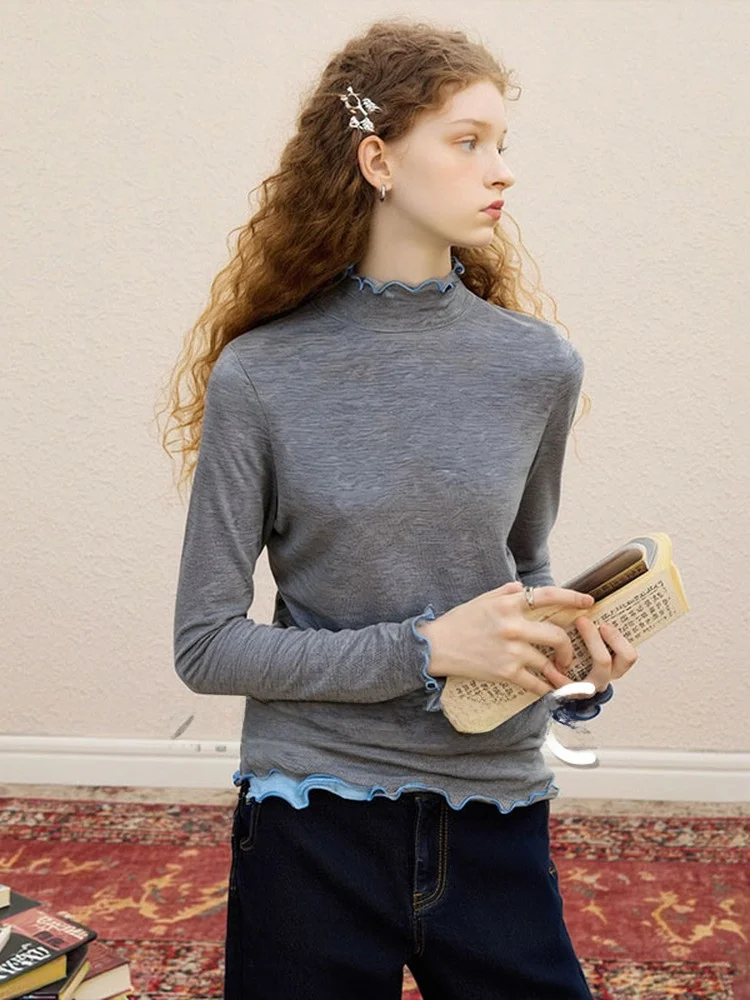 

Женский вязаный топ ZhuoZhi с длинным рукавом, мягкий, комфортный, с деревянным узором, базовый слой, новинка весенней коллекции, в корейском стиле