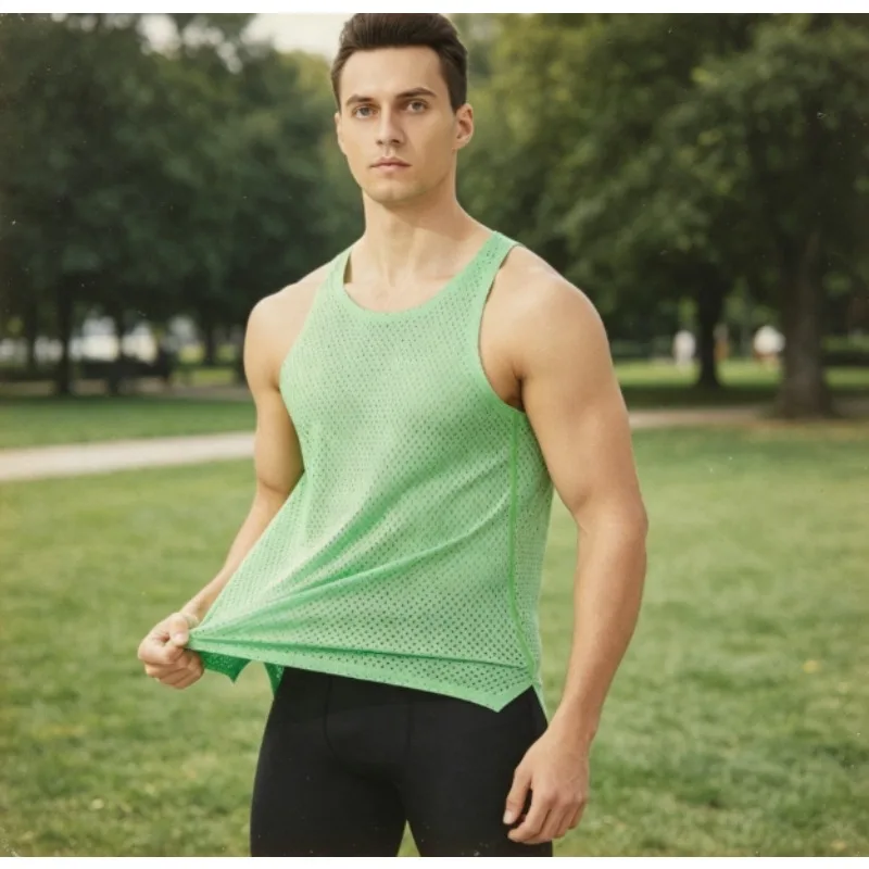 Men's Summer Wind Tunnel Marathon Quick Dry Sleeveless Tank Top for Outdoor Running and Gym Training